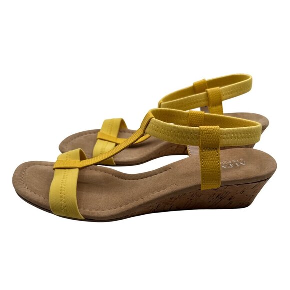 Alfani Size 10 Yellow Elastic Strap Cork Wedge Sandals - Picture 4 of 7